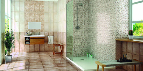 green/brown shower room tiled