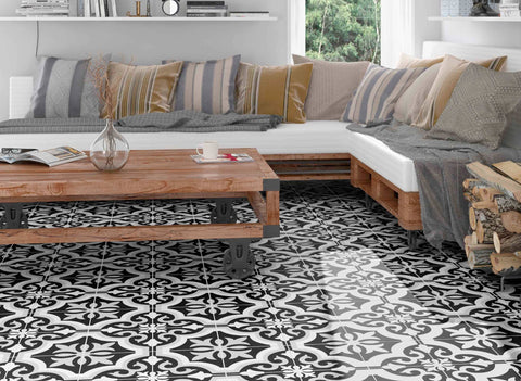 living room with tiled havana pattern tiles